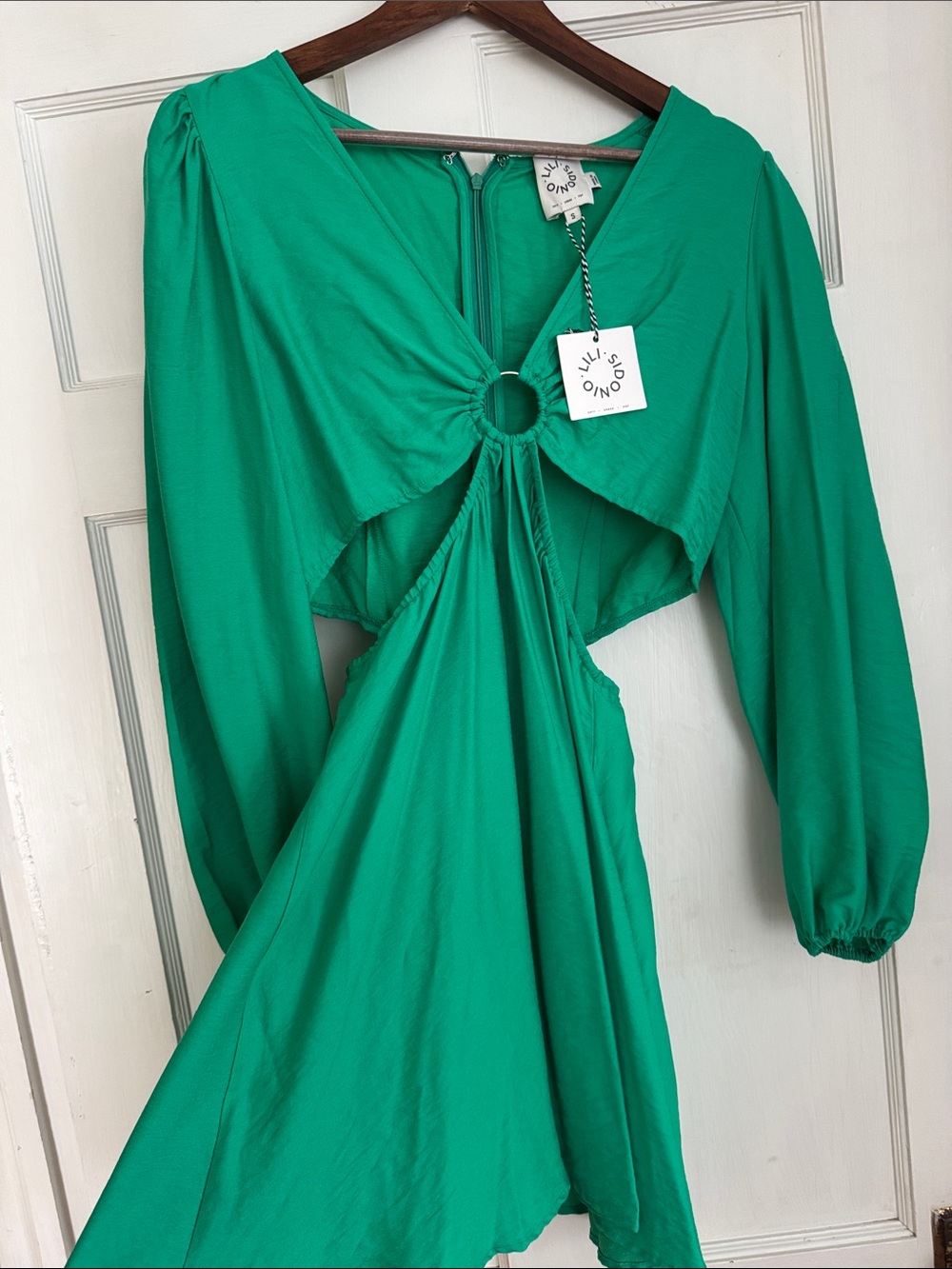 Cutout Mini Dress with Ring Front in Emerald Green